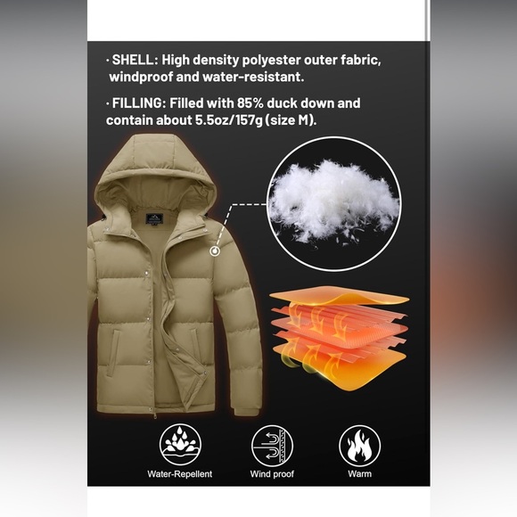 NWT Magcomsen Men’s Khaki Puffer Jacket Full Zip Up Windproof Winter Jacket - Picture 4 of 6